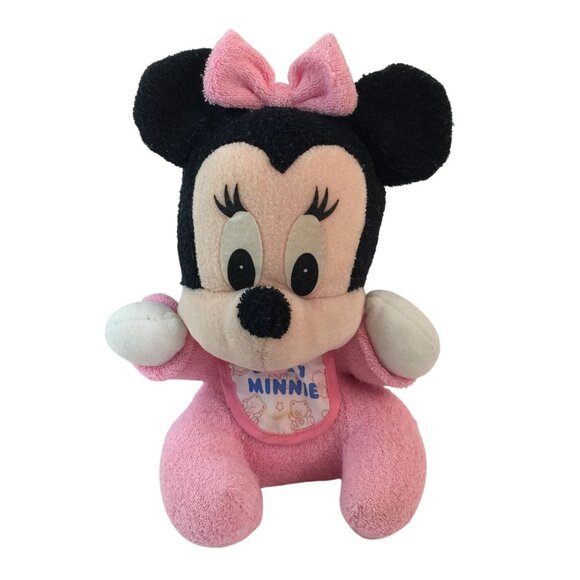 Vtg Mattel Disney Baby Mickey Minnie Mouse Plush w/Bibs Rattle Terry Cloth - Picture 9 of 15